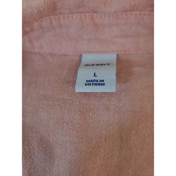 Old Navy Women SZ L Peach Linen blend popover Tunic Top lagonlook boho casual‎ - Picture 4 of 12